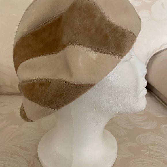 Vintage vintage Tam/hat from the 40s beige and brown stripe - Picture 4 of 6